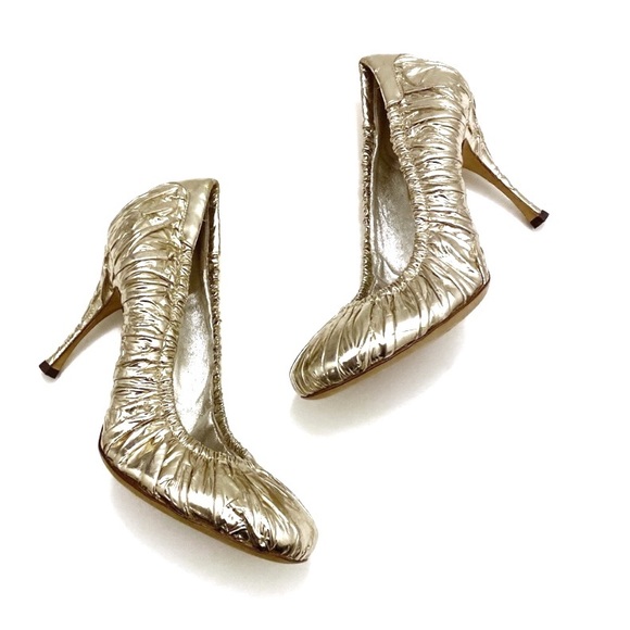 Dolce & Gabbana Shoes - Dolce&Gabbana Metallic Ruched Leather Pumps Size 8